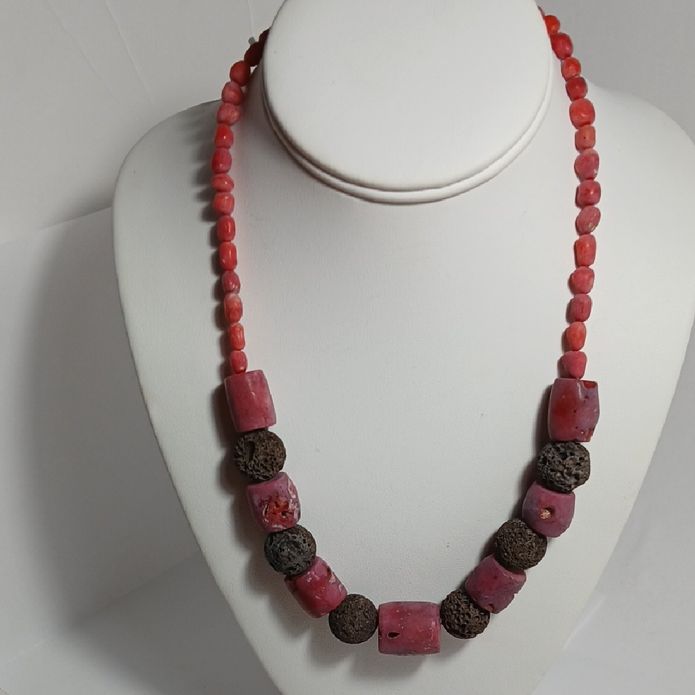 Elegant Coral and Brown Beaded Necklace